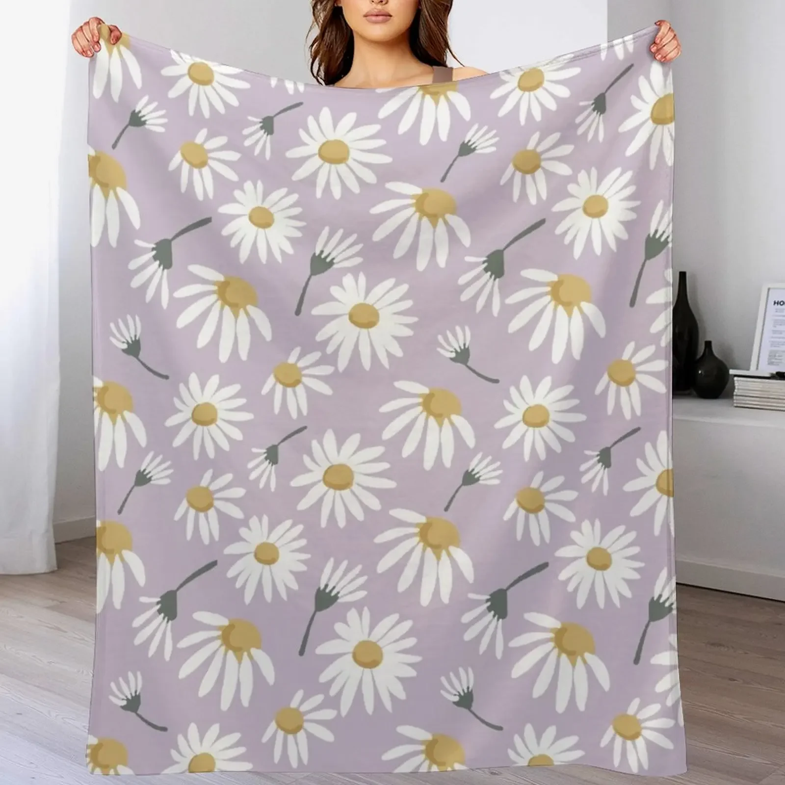 white daisies on lavender Throw Blanket Summer Beddings decorative Nap Blankets