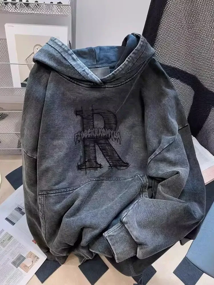 

Large Size 300 Pou American Letter R Printed Hoodie Sweatirt Men Women Spring Autumn Waed Vintage Cotton Jaet