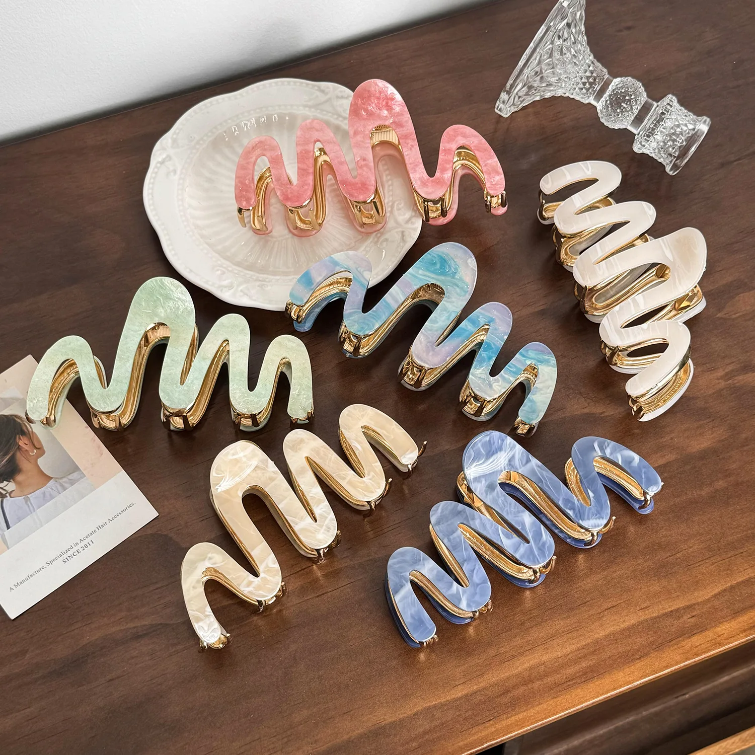 

New Arrival Advanced Elegance Large Size Spliced Acetate Acrylic Hair claw clips