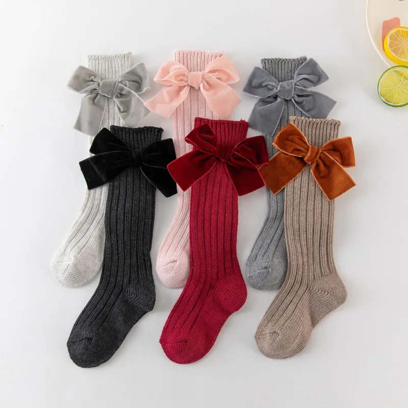 

Autumn Winter Baby Girls Bowknot Knee High Socks Toddler Tube Princess Sock For Kids Knitted Socken Leg Warmer 0-8Years