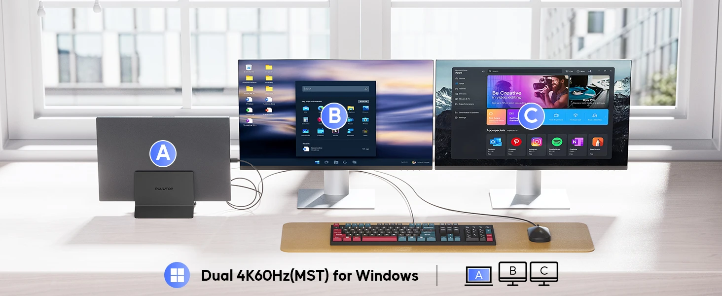 PULWTOP USB-C-Dockingstation für zwei Monitore, mit 2 HDMI 4K, USB C 10Gbps, USB A 5Gbps, USB A 2.0, Ethernet, für Laptops mit Typ-C-Anschluss – Detail 1