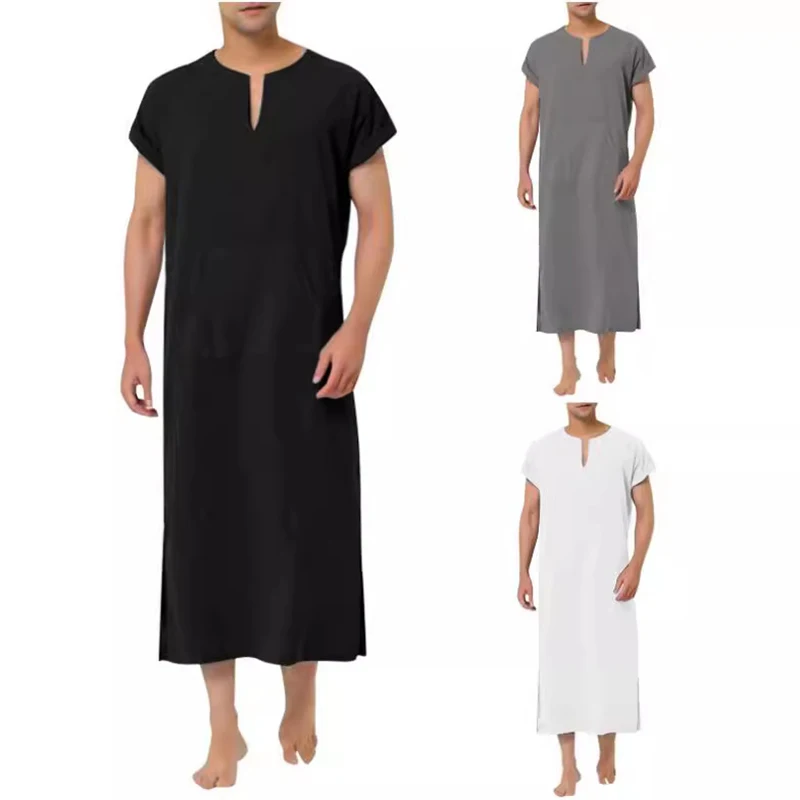 Arabic Style Minimalist Short/Long Sleeve Men's Muslim Robe Abaya Islamic Men Clothing Fashion Muslim Sets Saudi Caftan Abayat