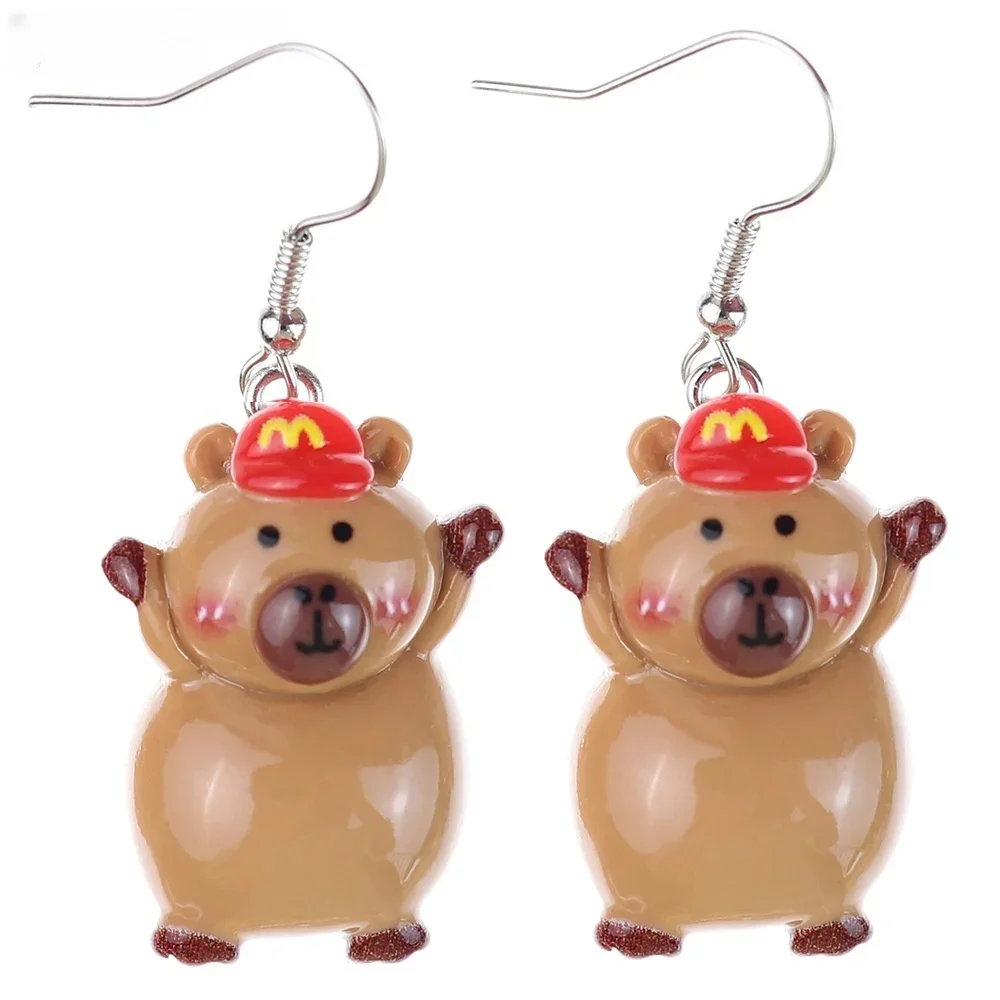 Newest Kawaii Cartoon Capybara Resin Charms Earring Bright Flatback Animal Kapibala Earrings For Personality Trend women Jewelry