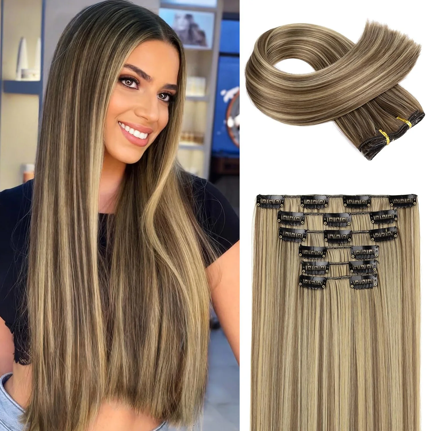 24 Inch Synthetic Clips in Hair Extensions 6 Pieces/Set Long Straight Extensions for Women Hairpiece