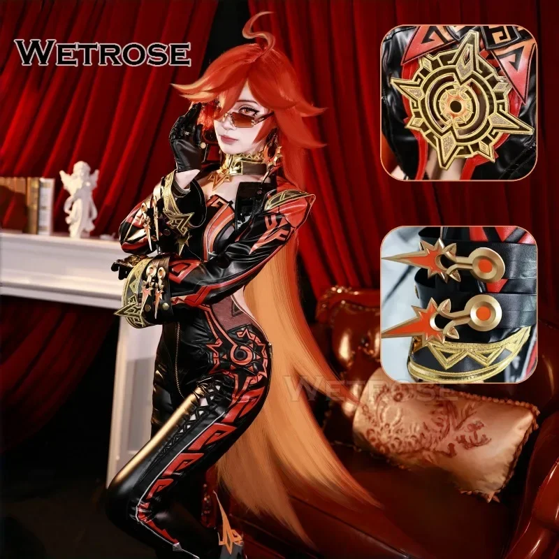 【Wetrose】In Stock SSR Mavuika Cosplay Costume Genshin Impact Leather Body Suit Full Set Wig Halloween Xmas