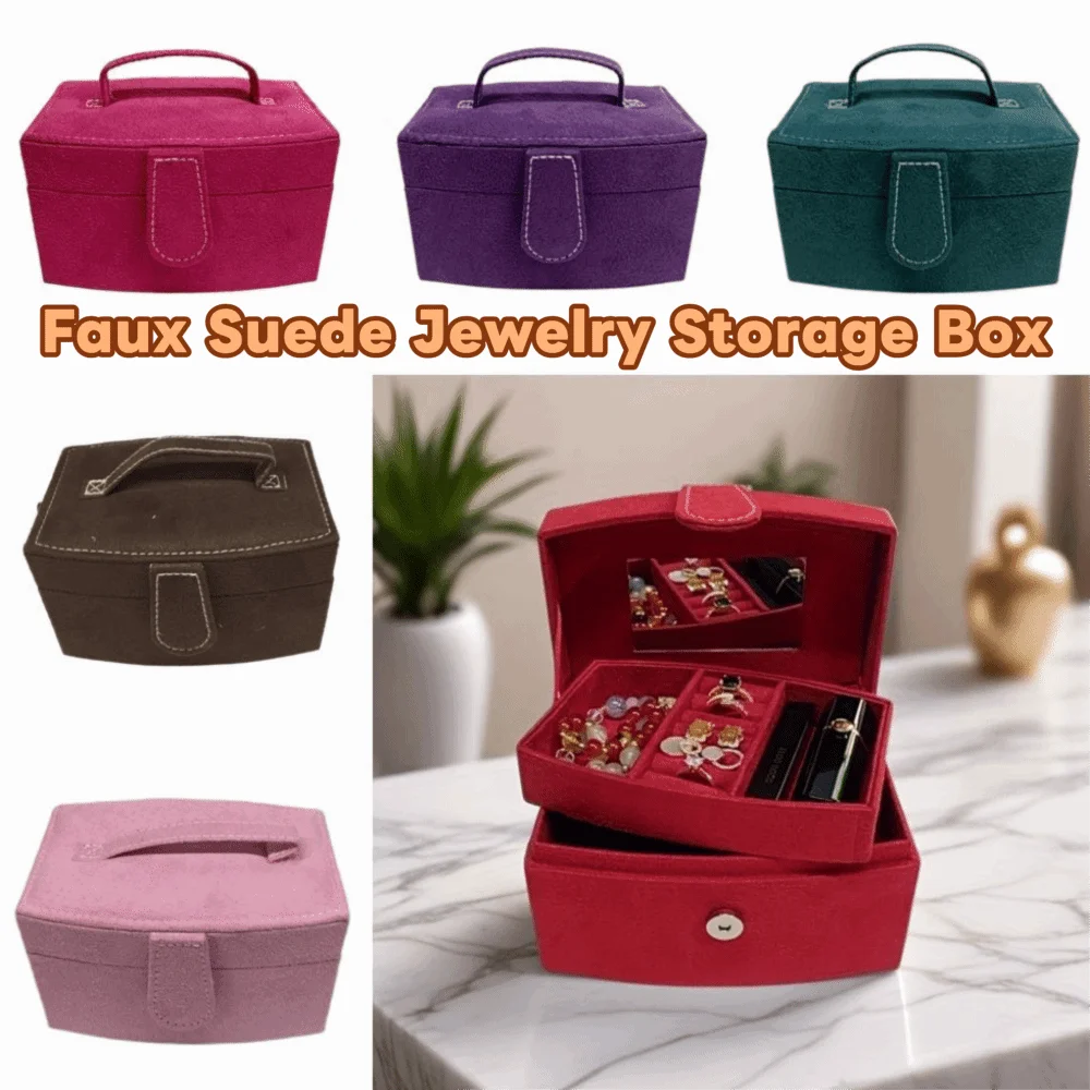 

Fashionable Faux Suede Jewelry Storage Box Dustproof Spacious Single Layer Portable Travel Organizer Box Durable Luxury