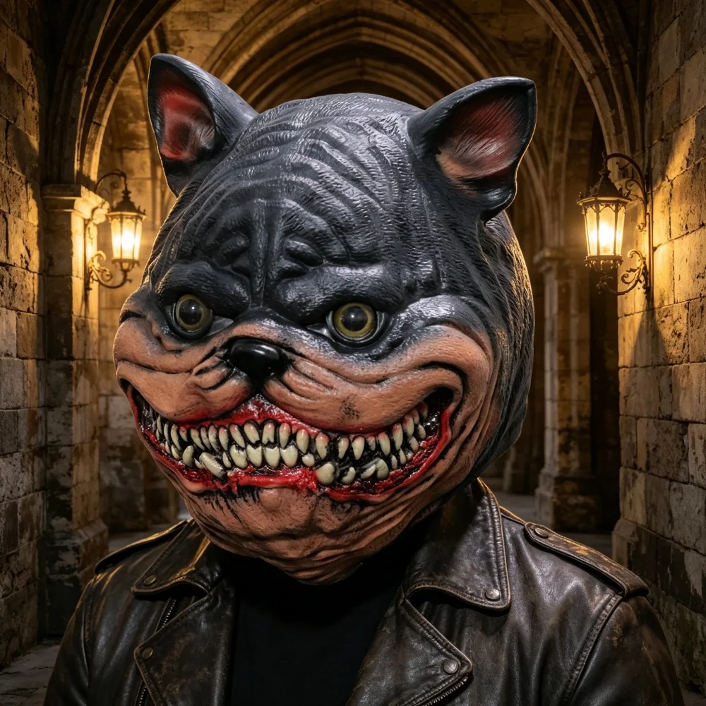 Horror Monster Dog Creature Full Face Mask Creepy Fierce Beast Cat Costume Mask for Halloween Party, Haunted House Escape Room Cosplay Prop, Scary Full Head Mask for Themed Party Decoration