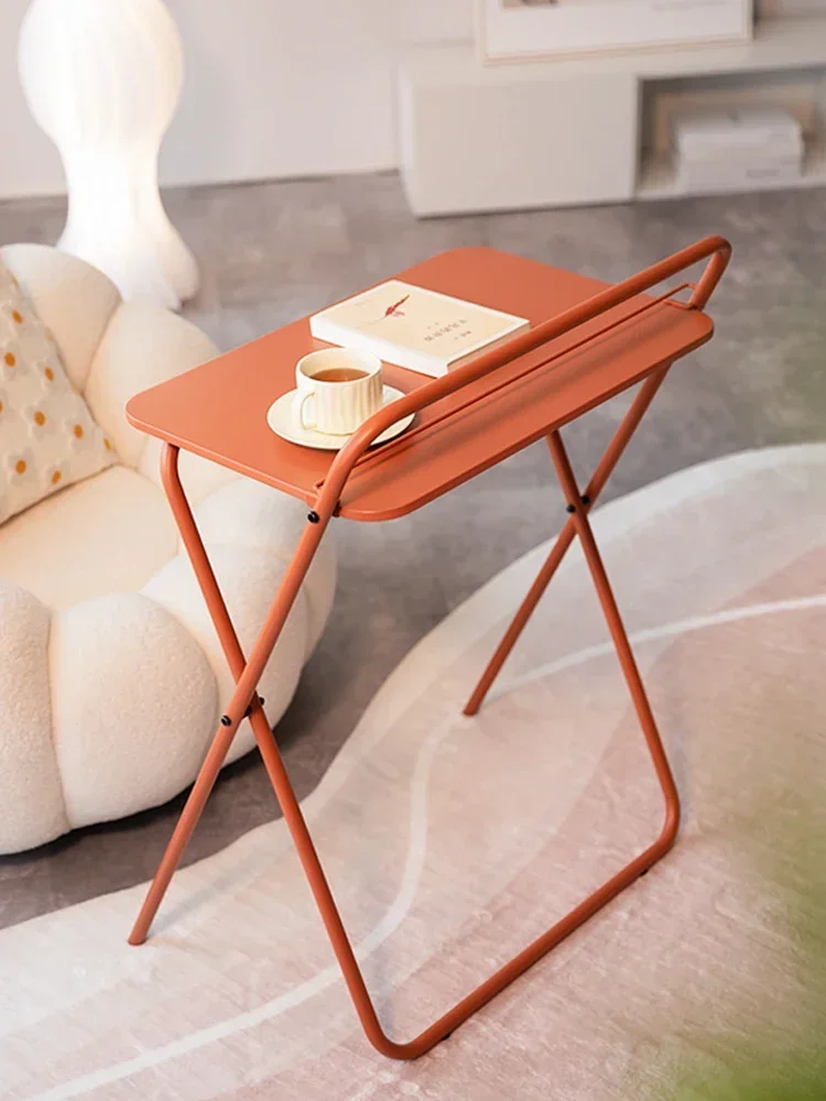 Folding Table Lift Stool Combination Desk Office Home Orange Desk Iron Multi-functional Portable Storage Table Storage Rack