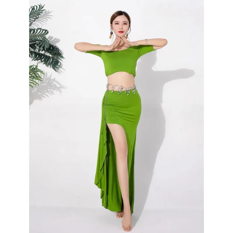 Customized Belly Dance Costumes 2025 New Set Practice Clothes Summer Sexy Modal Tops Long Dress Waist Chain Oriental Dance Dress