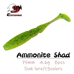 ESFISHING Soft Plastics Silicone Bait Ammonite Shad 75mm 4.6g For Pike Bass Pesca Artificial Fishing Lure Tackle