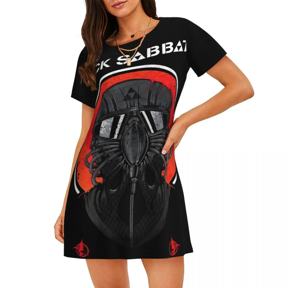 

Женская ночная рубашка Black Sabbathes с короткими рукавами для сна, женские пижамы в стиле рок-метал, музыкальное платье, платье для сна