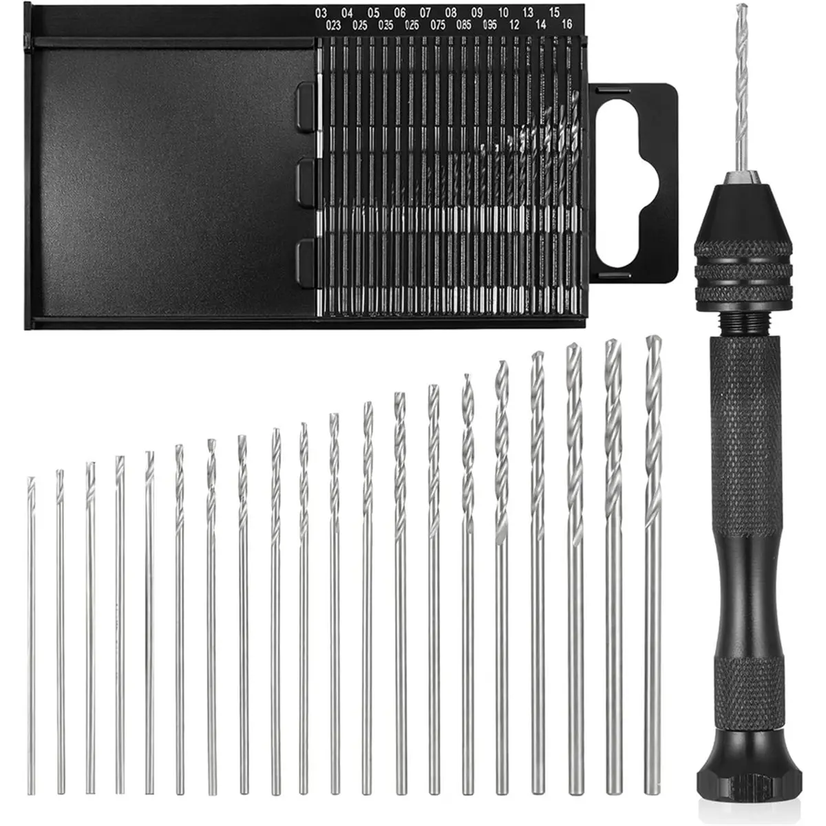 A74U 21PCS Metric Mini Micro Drill Bit Set, Carburetor Jet Drill Bits 0.3-1.6 mm Pin Vise Hand Drill Set for Wood DIY Jewelry