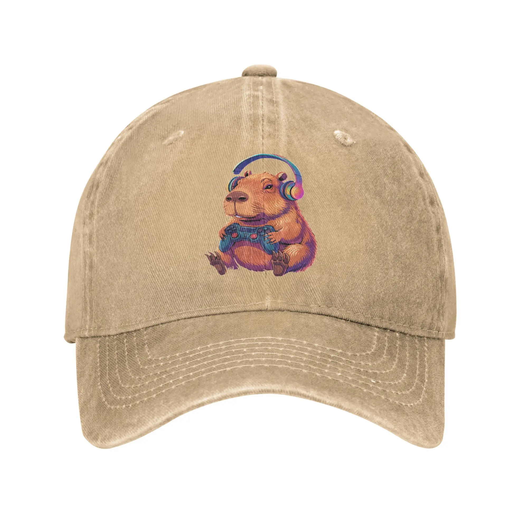 

Cute Capybara Gamer Capybara Playing Video Games Baseball Cap Sun Sports Breathable Washed Trucker Hat Men Women Baseball Caps