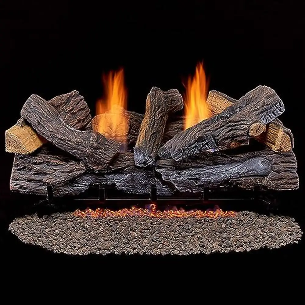 

Ventless Fireplace Logs Set Remote Control Dual Fuel 33000 BTU Natural Gas Liquid Propane Stacked Red Oak Hand-Painted Ceramic