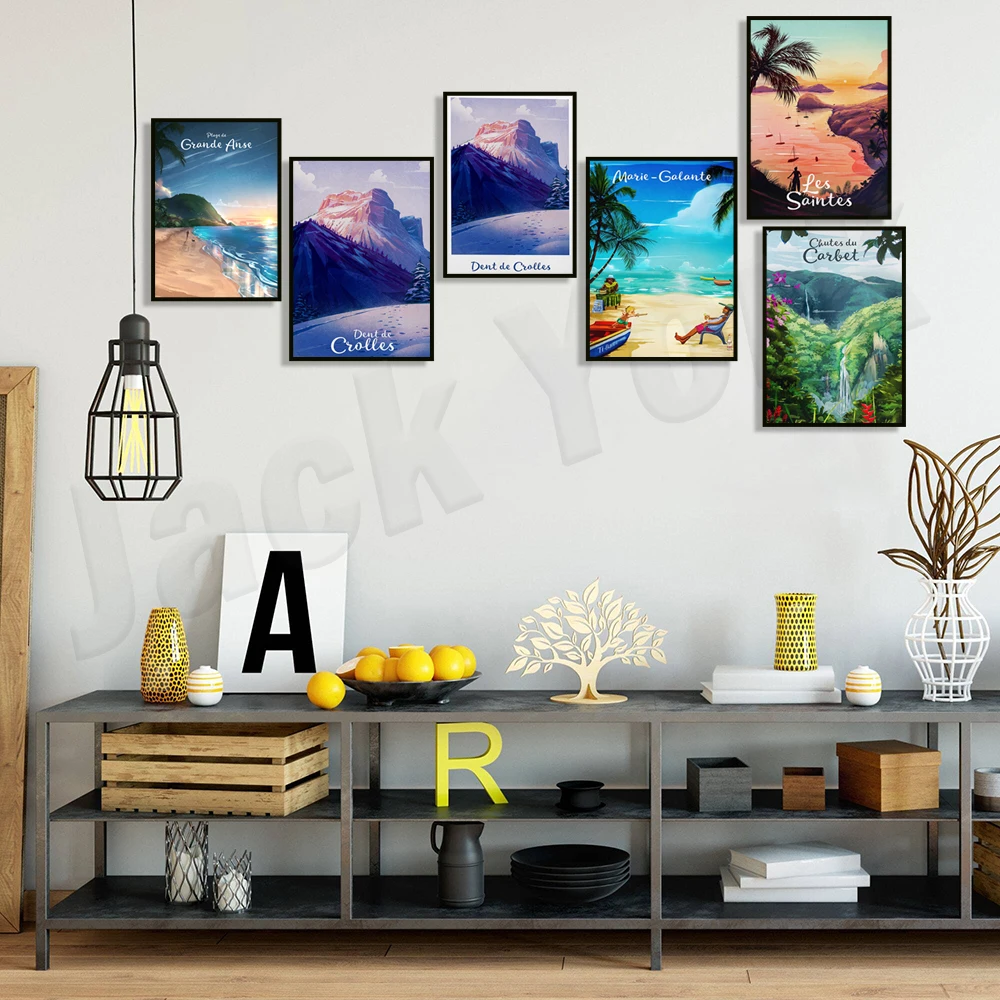 ملصق أسنان كرولز، شارتروز، إيسيري، جرينوبل، جبال الألب، غوادلوب: شلال كربيت، غوادلوب: ملصق سفر ماري جالانتي