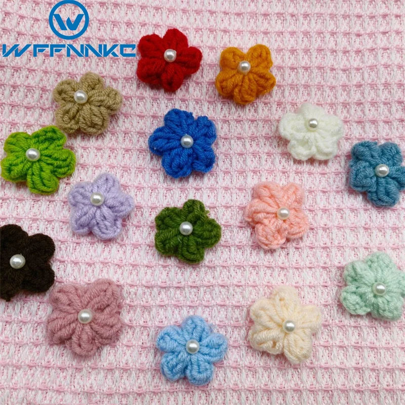 WFFNNKC 10-20Pcs Color Knitting Wool Pearl Flower Ornaments DIY Hademade Embroidery Sewing Material Garment Hairpin Crafts Decor