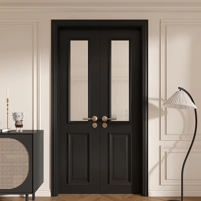 Retro solid wood casement  indoor door, home soundproof wind casement bedroom glass door customization