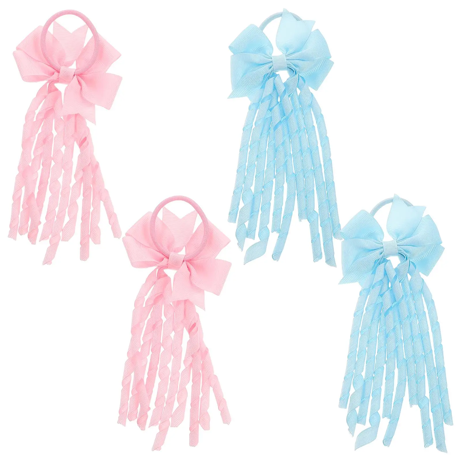 

4 Pcs Bow Tie Braided Ponytail Extension Hair Holders Headband Cheerleading Accessories Soft Ribbon Tassel Tail School Bows