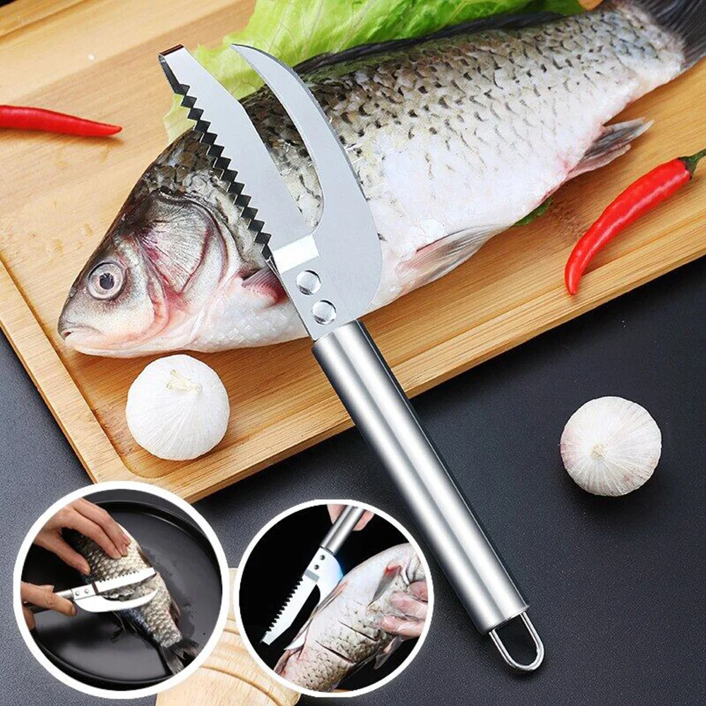 Stainless Steel 3 In 1 Fish Scale Knife Cut/Scrape/Dig Maw Knife Scale Scraper Sawtooth Peelers Scraping Boning Filleting