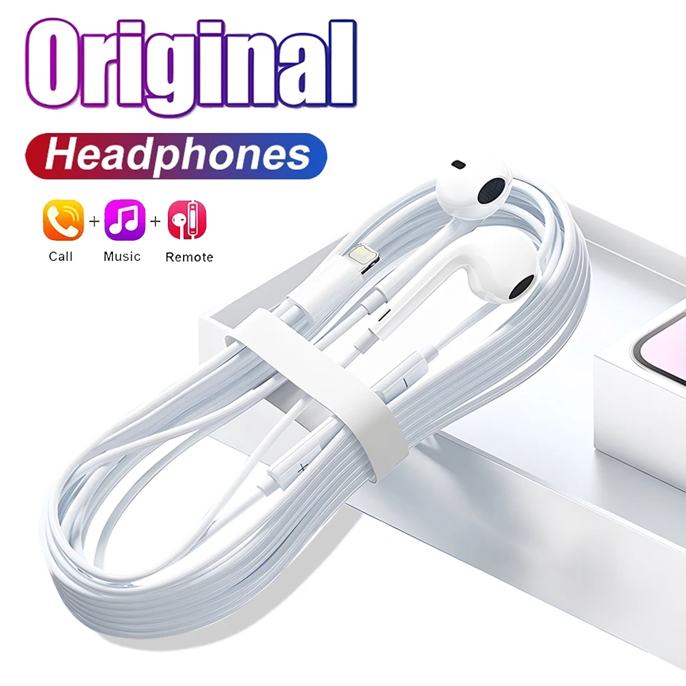 หูฟังของแท้สำหรับ Apple iPhone 15 14 13 11 12 Pro Max PLUS x In-Ear Lightning 3.5mm หูฟังบลูทูธแบบมีสายอุปกรณ์เสริม