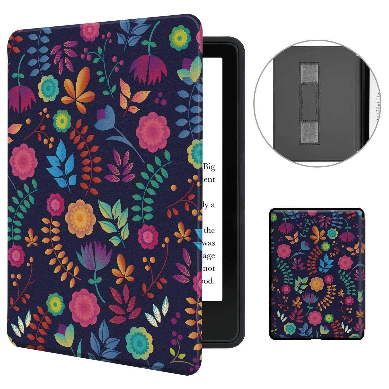 

Floral Case for 6" Kindle 11th Gen (2022/2024) E-Reader - Elastic Hand Strap, Shockproof Soft Edge, Auto Wake/Sleep