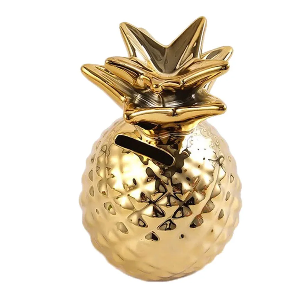 

Pineapple-Shaped Ceramic Coin Bank Golden Finish Cute Savings Jar for Kids Room Nursery Decoration Coin Storage Pot Home Decor