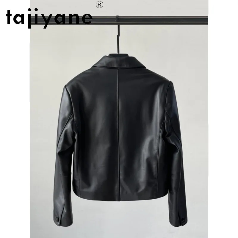 TAJIYANE Genuine Leather Jacket Woman Blazer Femme Short Sheepskin Leather Coat Notched Lapel Jackets for Woman Chic Дубленка