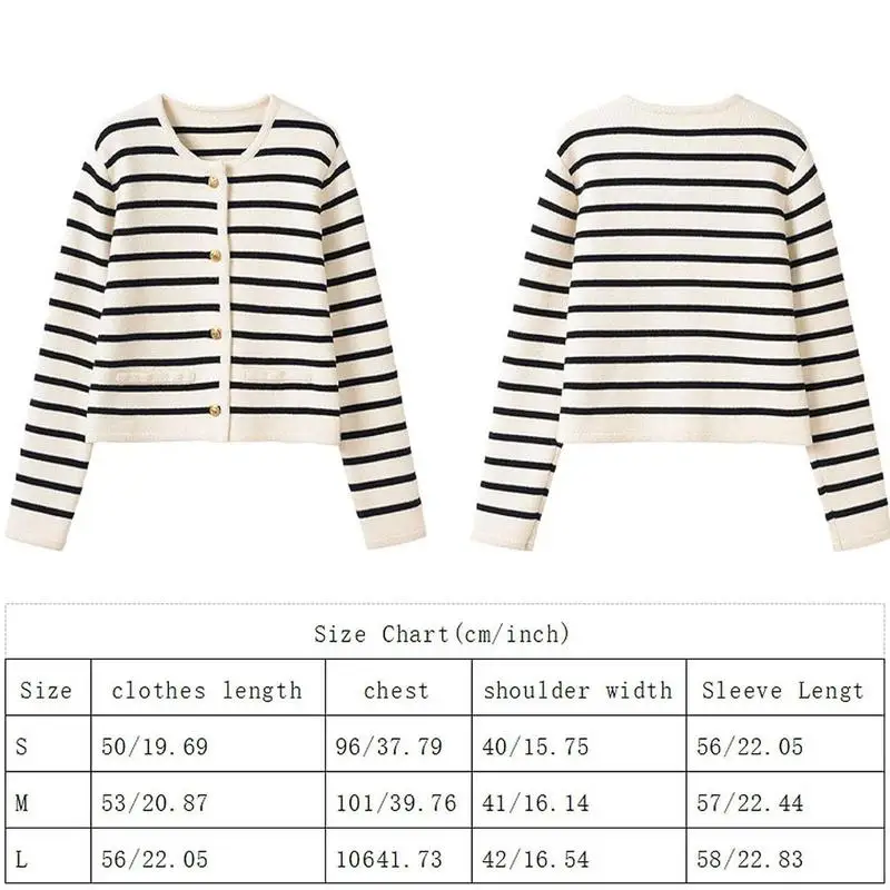 Striped Cardigan Sweater With Gold Button Women\'s Long Sleeve Cardigan Soft And Cozy Long Sleeve Striped Cardigan For Daily Wear