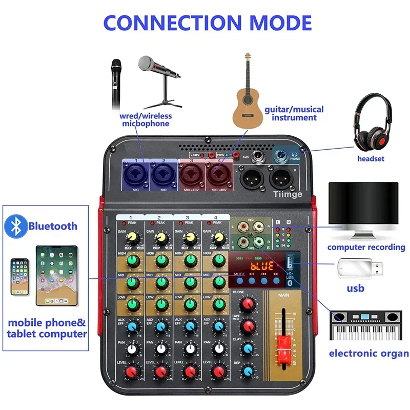 Imagem -04 - Usb Bluetooth Reverb Processador de Áudio 6-channel Audio Mixer Conferência ao ar Livre Cante ao Vivo com Placa de Som