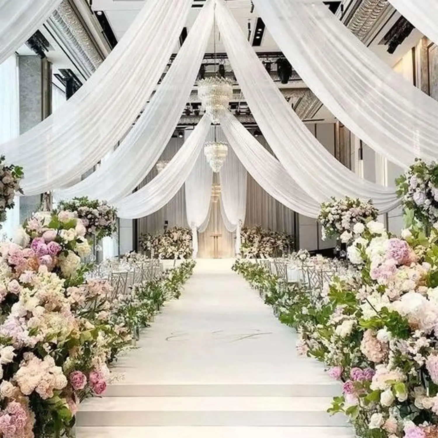 Wedding Dress Ceiling Drapes Roof Canopy Decor Draping White Chiffon Ceiling Draping Fabric Parties Wedding Hall Ceremony Decor