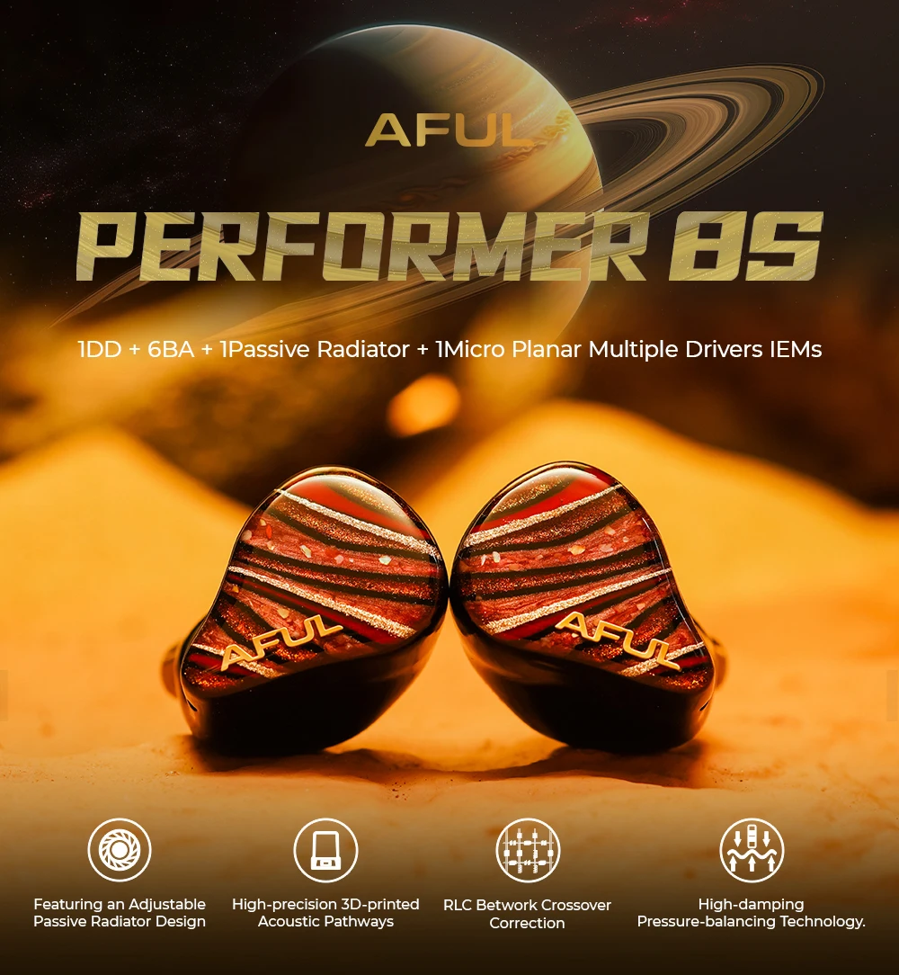 AFUL Performer 8S HiFi 이어폰 1DD+6BA+1패시브 라디에이터+1마이크로 평면형 인이어 유선 헤드폰 음악 이어버드 IEM AFUL P8S HiFiGo