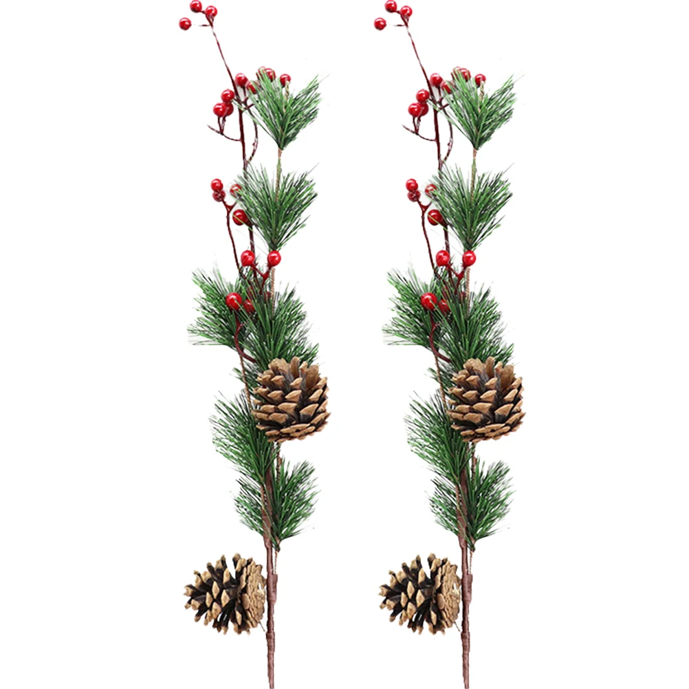

2Pcs Artificial Red Berry Pine Cone Stems Christmas Decorations Party Picks Holiday Garland Wreath Tree Decor Christmas Picks