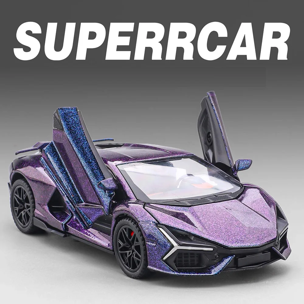 รถของเล่นจำลอง Lamborghini Revuelto V12 GT อัลลอยด์ ไดแคสต์ ประตูเปิดได้ มีเสียง มีไฟ แบบดึงหลัง รถสปอร์ตจิ๋ว ของสะสม ของตกแต่ง