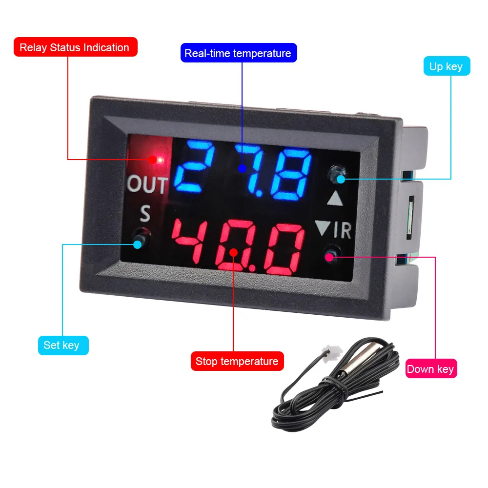 Digital Temperature Control 12V Temperature Controller Regulator 20A LED Display Thermostat With Heat/Cooling Control Instrument