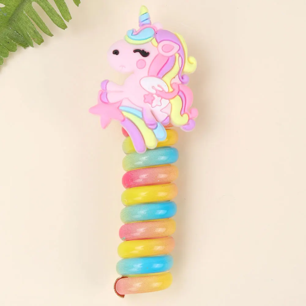 2PCS Girls Telephone Wire Line Rubber Band Unicorn Ponytail Holder Elastic Hair Band DIY Bowknot Braided Phone Cord Hair Tie