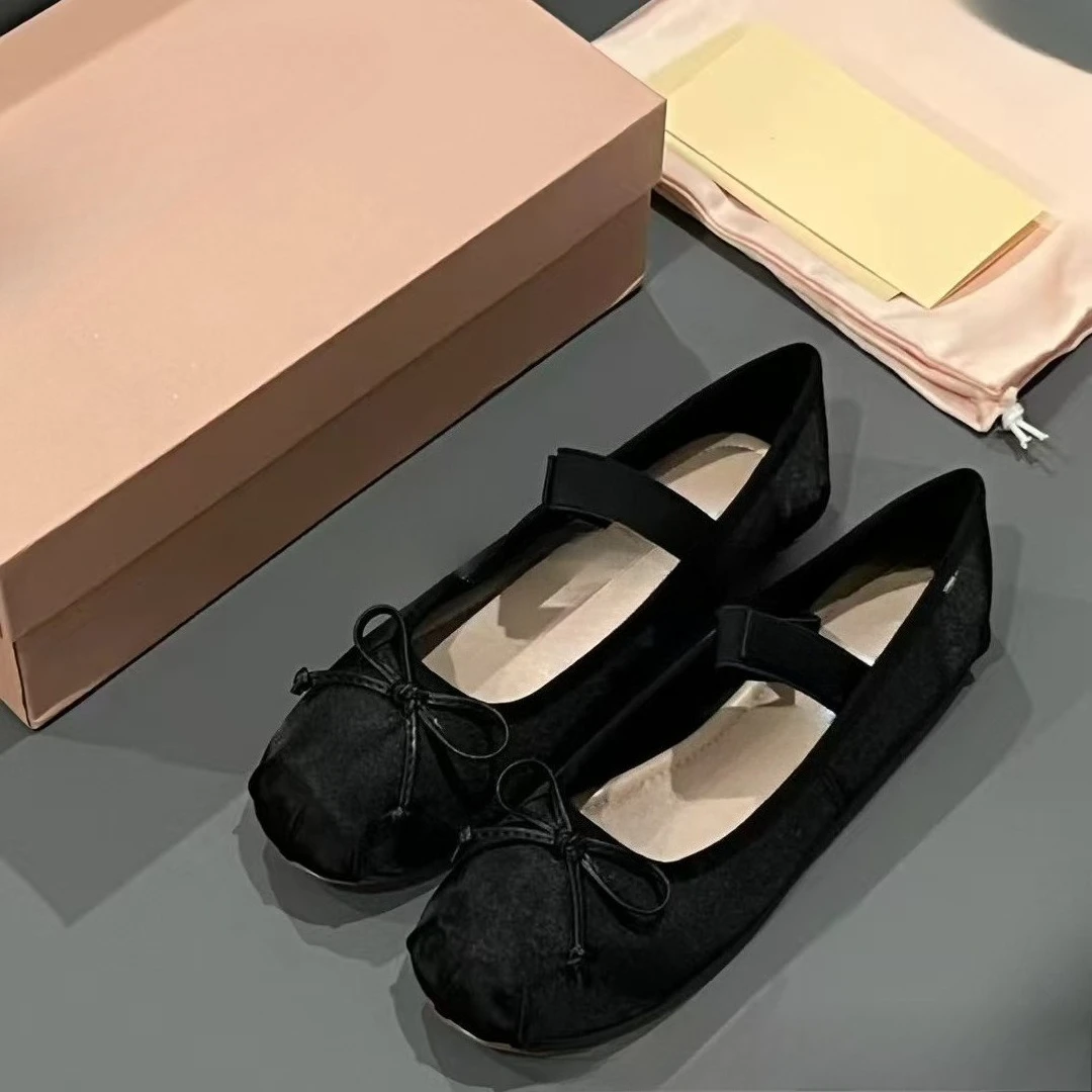 

2026 New Women's Bowknot Satin Ballet Flats Single Strap Slide Shoes Comfortable Casual Office Dress Shoes for Daily Wear