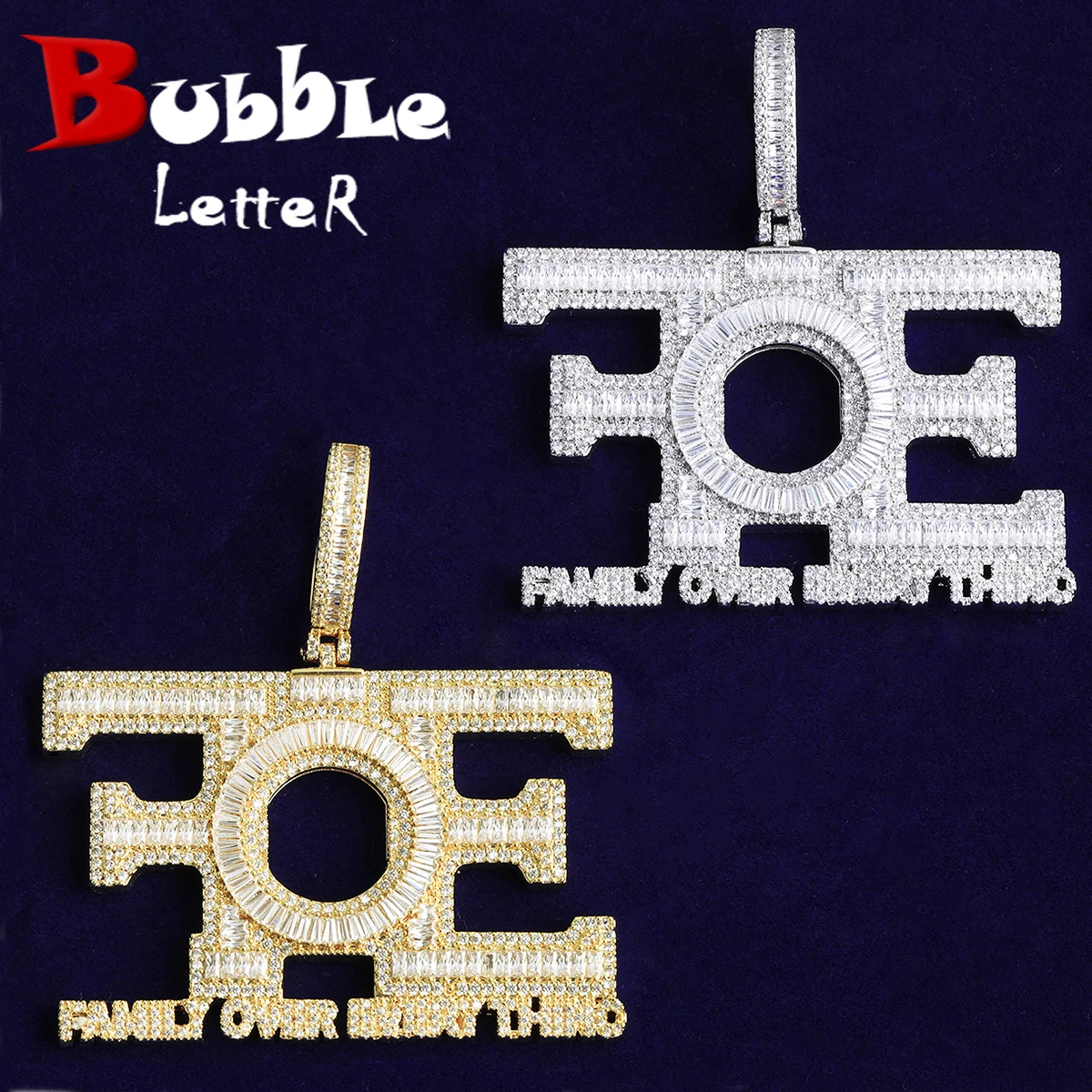 Bubble Letter Iced Out FOE Family Over Everything Necklace Pendant for Men Hip Hop Jewelry