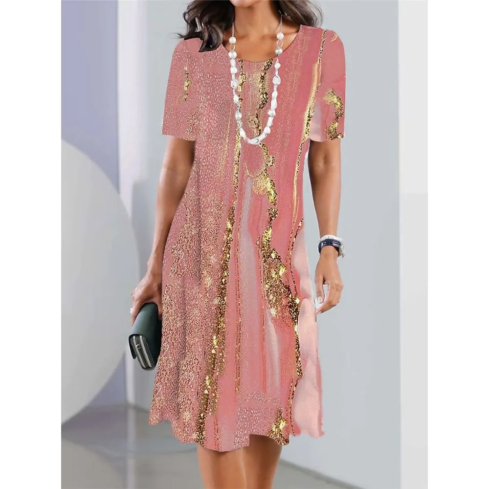 빈티지 프린트 캐주얼 O-넥 여름 드레스, 2023 반팔 Y2k 여성 드레스, 플러스 사이즈 XS-8XL