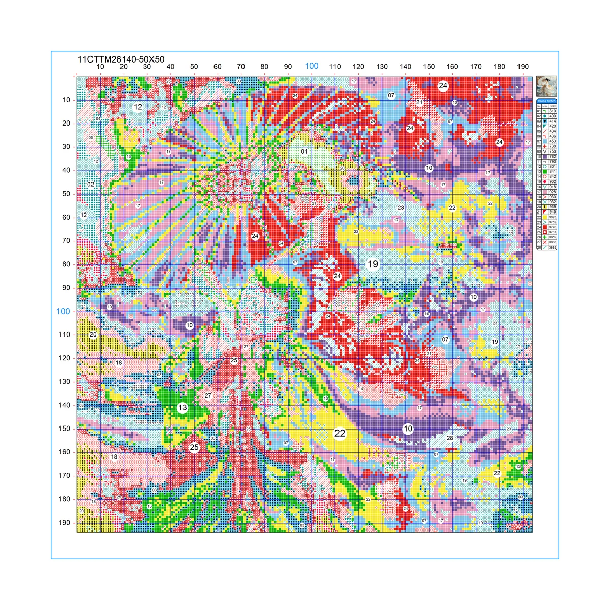 1 Stück, 50 x 50 cm / 19,69 Zoll, 11CT/14CT Kreuzstich-Set, DIY-Stickset als Geschenk zum Valentinstag, für Festivals, Porträt. – Detail 2