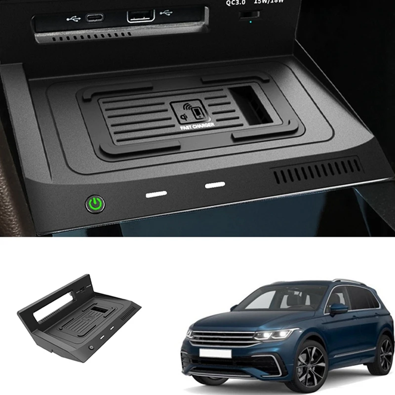 

Car 15W USB Wireless Charger Phone Panel For-VW Tiguan L / Tharu 2022 Fast Wireless Charging Pad Holder