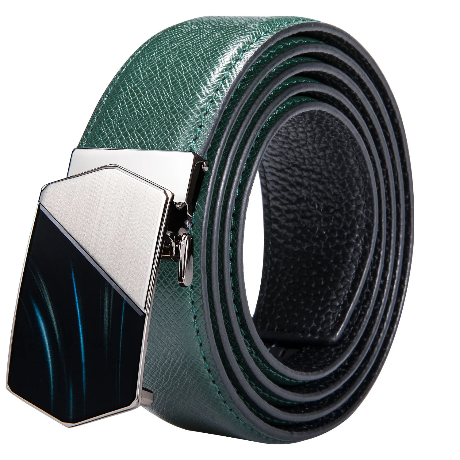 High Quality Green Faux Leather Belts For Men Metal Automatic Buckle Men's Belt Luxury Famous Brand Waist Strap DiBanGu