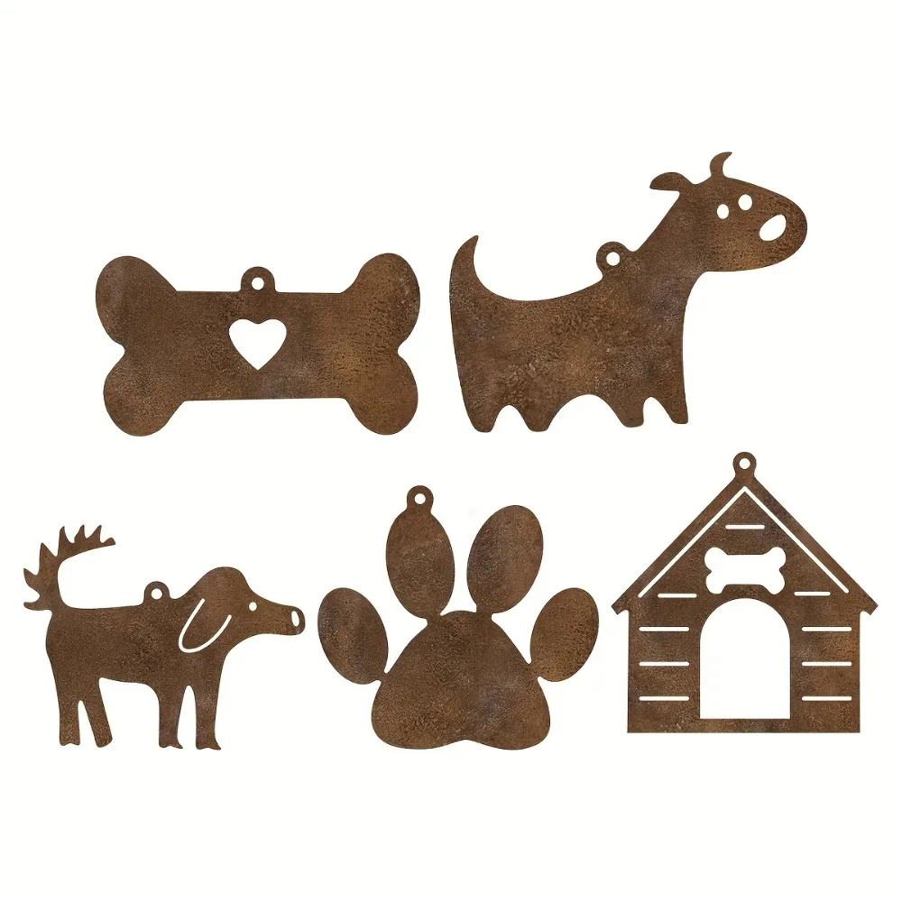 CIFBUY Rustic Metal Dog House Wall Art Bone Ornament Set Paw Print Sculpture Durable Iron Hanging Decor Indoor Outdoor Gift
