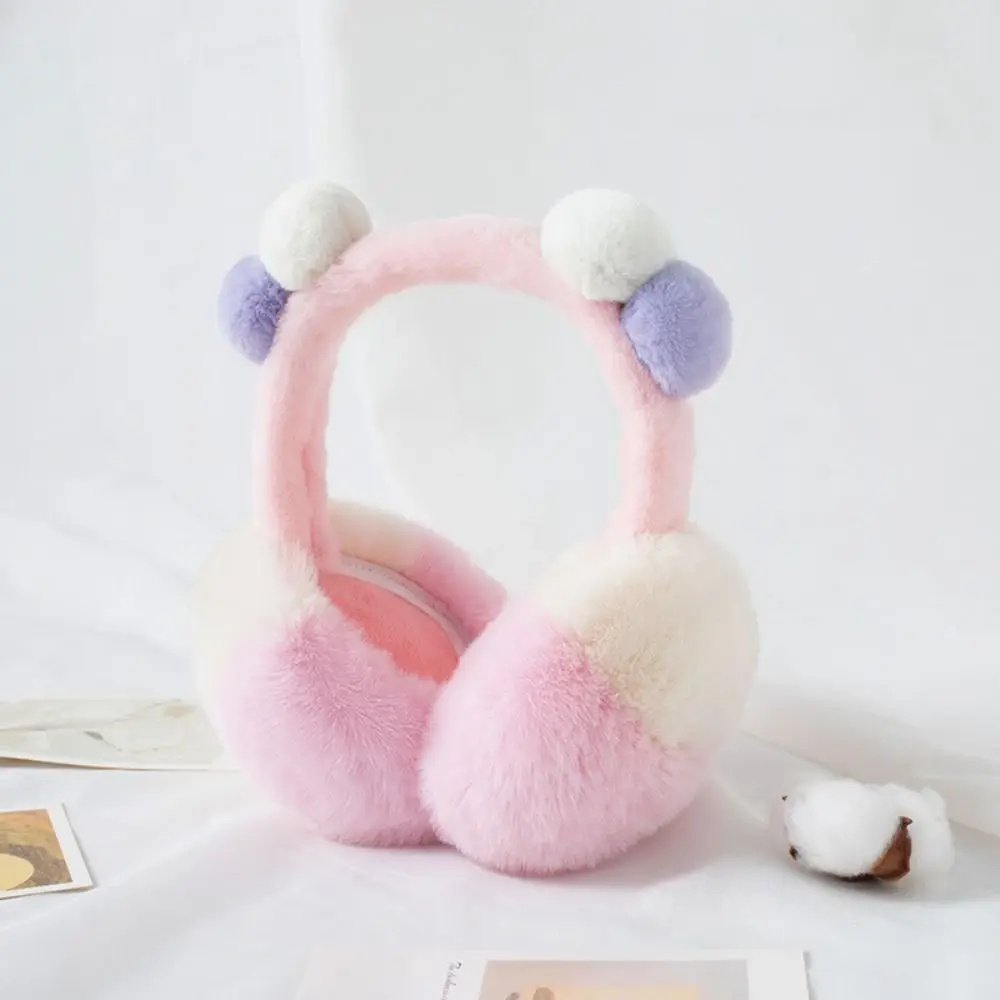 Fashion Two Tone Faux Fur Earmuffs Foldable Portable Pom Pom Earmuffs Sweet Fluffy Thermal Ear Covers Winter Outdoor