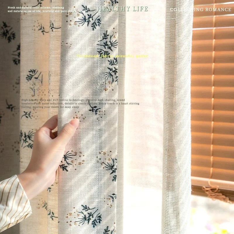 Light-impermeable Custom Size Cotton and Linen Small Floral Print Curtains Decor for Living Dining Room Bedroom Balcony Decor
