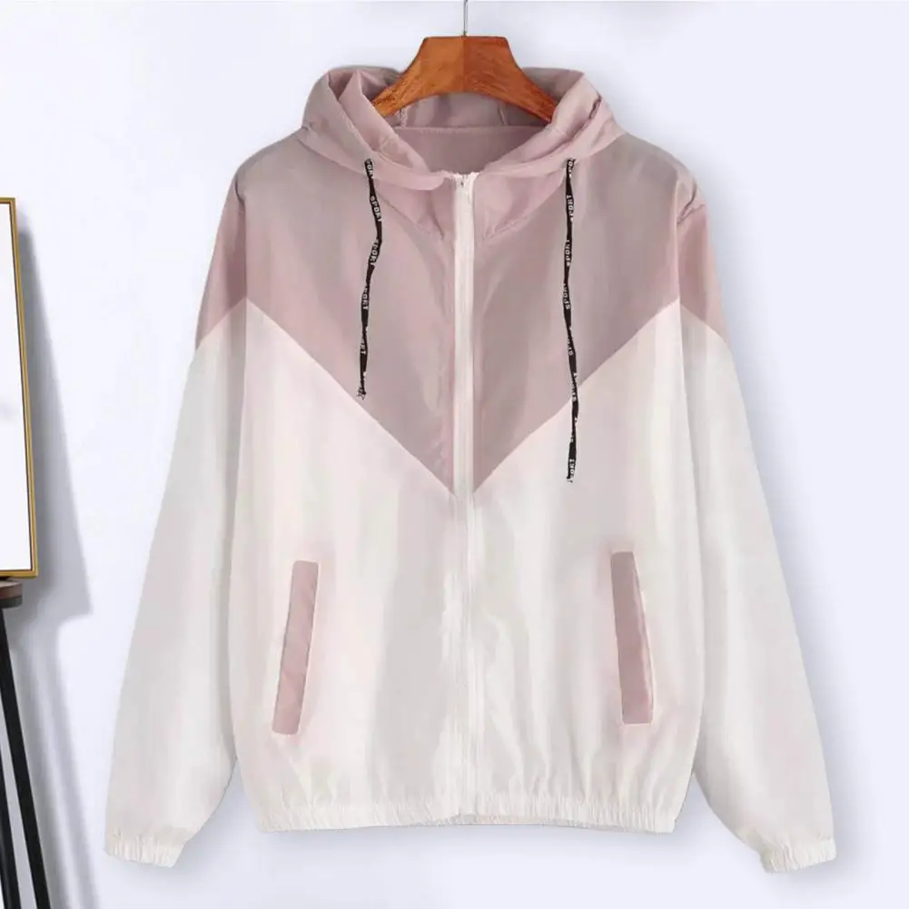 Fashion 2023 Autumn Quick Dry Women\'s Jackets Coats Windbreaker Sun Patchwork Color Zipper Thin Summer Women Clothing