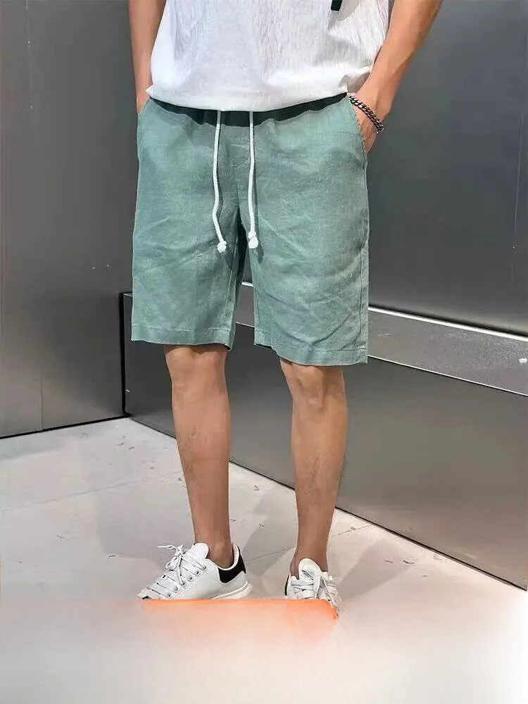 Pure Linen Men's Shorts Thin Model Breathable Comfortable Five-Point Pants Standard Fit mid Waist Youth Fashion Summer Wear