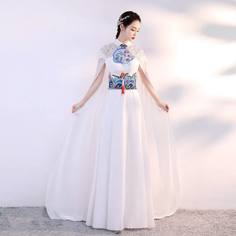 Banquet Long Gowns Women Wedding Party Dress Chinese Style Floor-Length Evening Cheongsam Elegant Slim Qipao Retro Vestido S-3XL