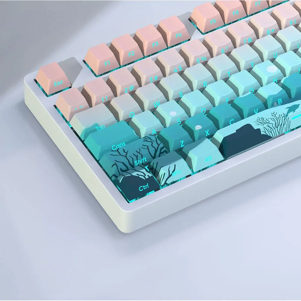 

125 Key Deep Sea Theme Full Set Keycaps Cherry Height PBT Thermal Sublimation For 61 68 75 87 96 104 108 Mechanical Keyboard