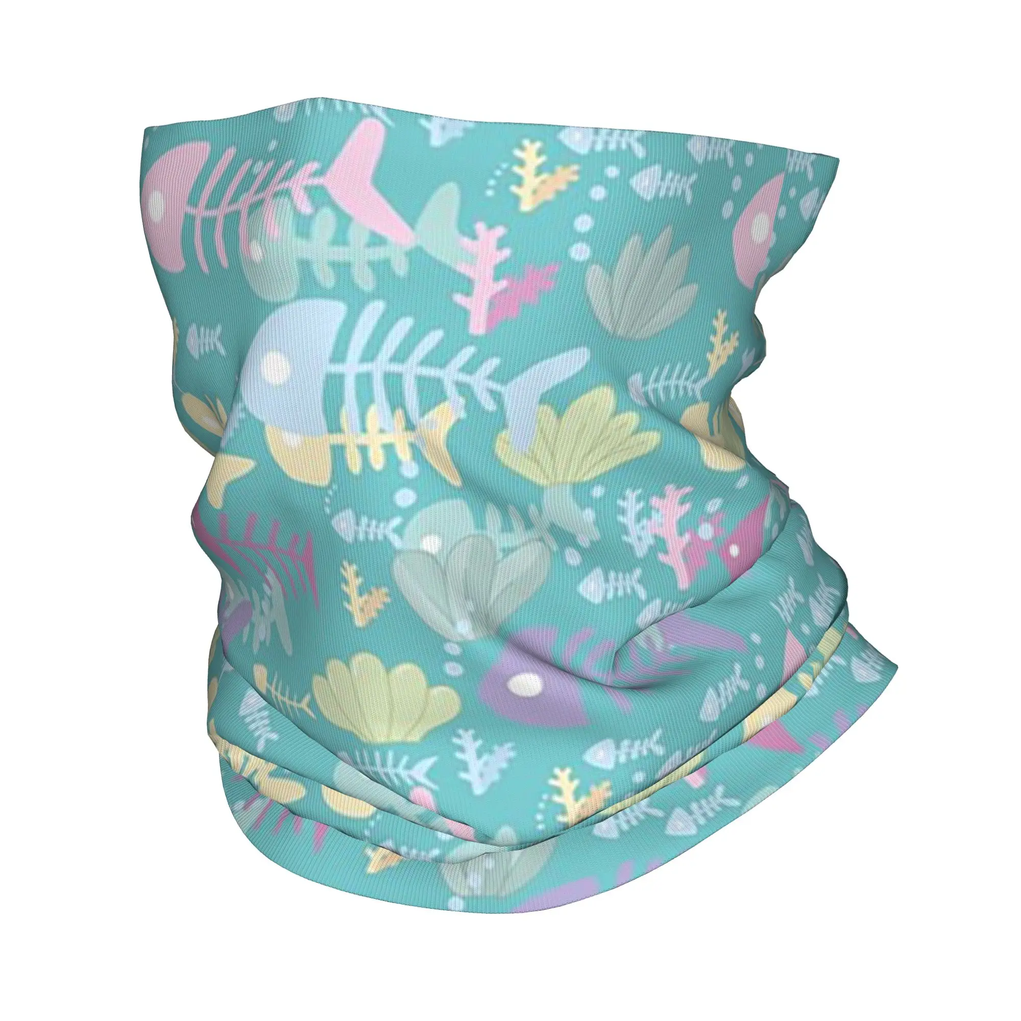 Fish Bone Under Sea Green Pattern Bandana Neck Cover Printed Wrap Mask Scarf Warm Balaclava Cycling For Men Women Adult
