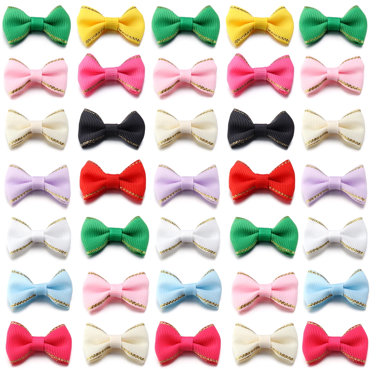 30pcs Mini Satin Ribbon Bows Color Gold Edge Grosgrain Bownots for Handmade DIY Ties Headwear Clothing Decoration Accessories